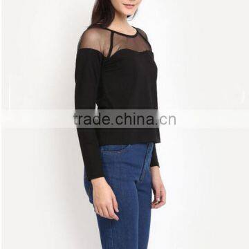 Two-color Long Sleeve T-shirt Skin Tight t Shirt With Net Design photo-5