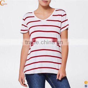 Fashion Bulk Blank Striped t Shirts Women V-neck T-shirts