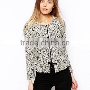 Flower Pattern Peplum Hem For Woman Jacket/Coat