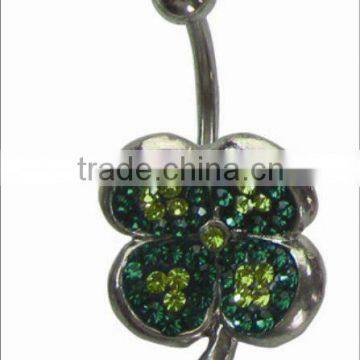 316 steel belly ring jewel olive and jade green