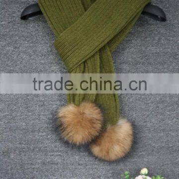 Hot sale knitting crochet scarf with real raccoon fur pompons