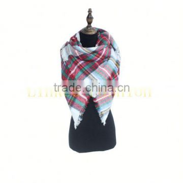 Women's Oversized wool Blanket Tartan Scarf Shawl Stole Plaid Checked Pashmina