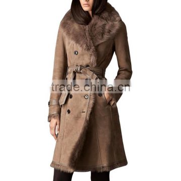 Tongxiang Fur Brand YR-AB22 Luxury women Goat Skin Double Face fur Over Coat