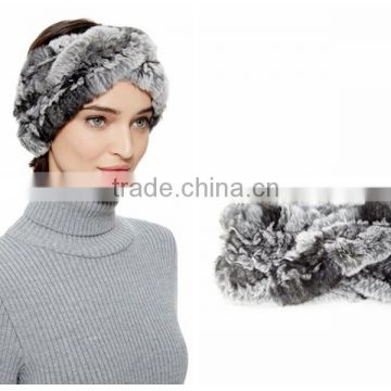 YR412 Top Quality Chinchilla dyed Color Real Rex Rabbit Knitted Fur Headband/Fur Snood Headband with Elastic