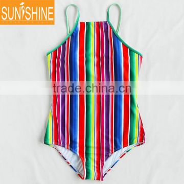 Woman Mesh Insert V-Neck Sublimation Printed One Piece Bikini Swimwear