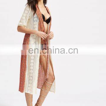 Chiffon Detail Drawstring Waist Crochet Kimono Fashion Kimono Pattern Beach Wear photo-2