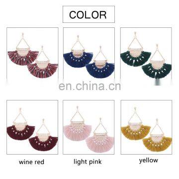 Hot Sales Saffron Fringe Gold Half Circle Fan Pendant Bohemian Earring Boho Jewelry photo-5
