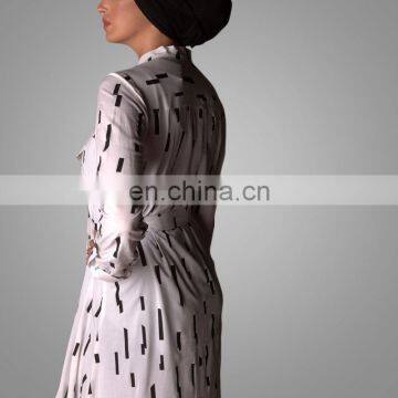Modern Dubai Style Kebaya Shirt Islamic Dress Abaya Muslim Shirt Long Printing Abaya For Office Lady Latest Burqa Design photo-2