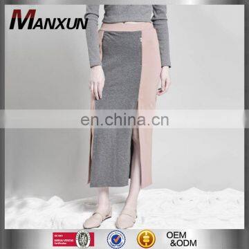 Spring autumn women ladies slit office wear skirts two toned skirt traditional knit long skirts