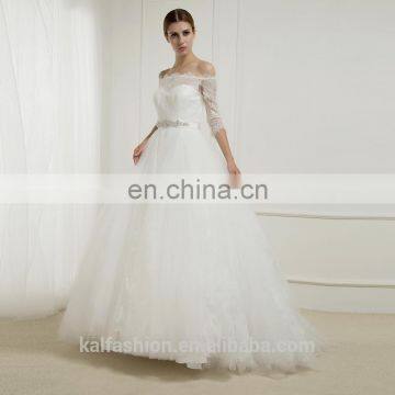 2016 Hot Top quality OEM Elegant one shoulder wedding dress | lace half sleeve prom dress