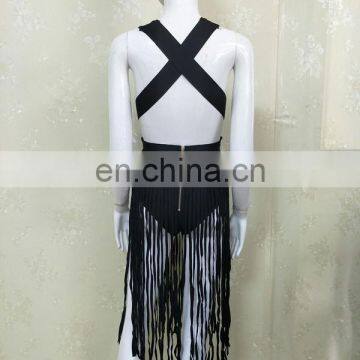 Womens Sexy V Neck Backless Tassels Sexy Night Club Dresses photo-4