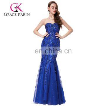 Grace Karin Strapless Sweetheart Royal Blue Tulle Netting Prom Mermaid Dress GK001031-1