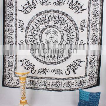 Elephant Mandala Indian Hippie Wall Hanging, Gypsy Bed Cover, Ethnic Bohemian Tapestry, Queen Bed Sheet Cotton