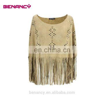 Wholesale Camel Color Laser Cut Suede Long Cardigan With Fringe photo-4