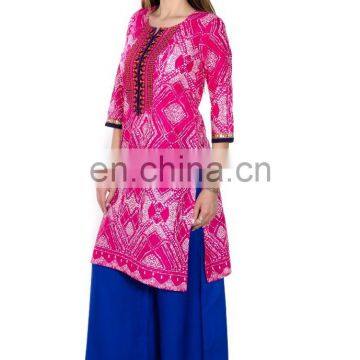Beautiful 100% Cotton Embroidered Printed Round Neck Kurti for Woman photo-4