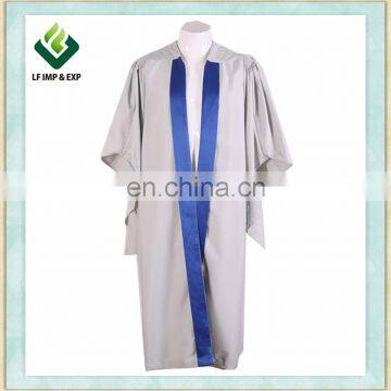 Silver master graduation gown with royal blue satin in front