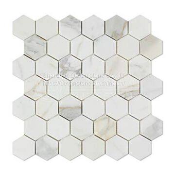 Hexagon Mosaic Calacatta Gold Bathroom Marble Mosaic photo-4