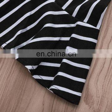2019 Summer Girls Cotton Panda Print Top Tshirt & Black White Striped pp Skirt 2pc Set photo-6