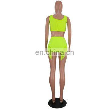 RST New Fashion Fluorescence Green Tassel Bikini Custom Logo Bikinis 2020 Women Swimwear Beachwear Buckle Swimwear photo-6