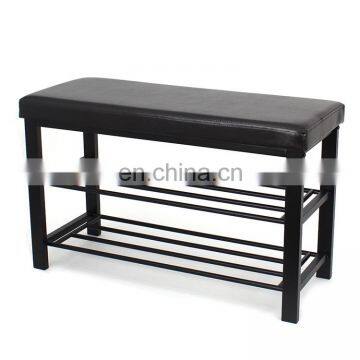 Customized Black PVC Leather Luxury Shoe Rack Rectangle Long Double Size Beach With Metal Frame photo-6