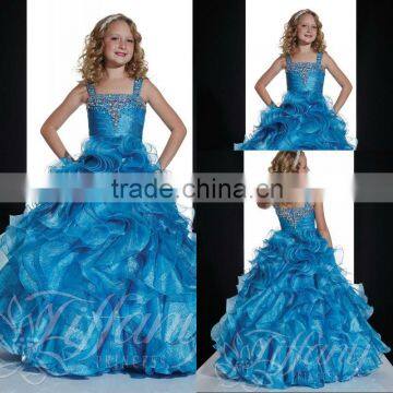 Latest Beautiful Ruffled Tiered Organza Flower Girl Dresses Royal Blue