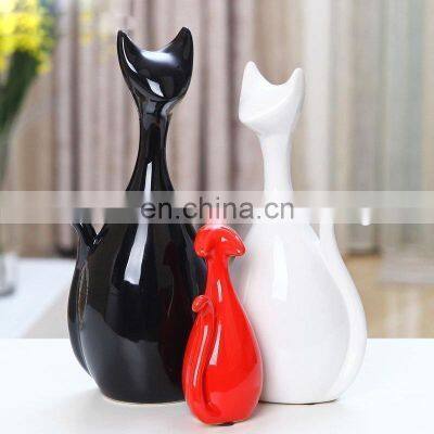 Cat shape black ,white,red three kind color ceramic craft for table decor