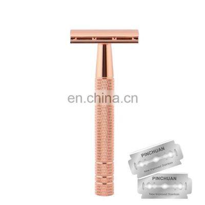 Manufacturer Light Luxury Style Straight Double Edge Blade Aluminum Alloy Handle Safety Razor