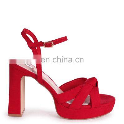 New arrival women high block heels platform with knot front strap and sandals back shoes ladies evening shoe