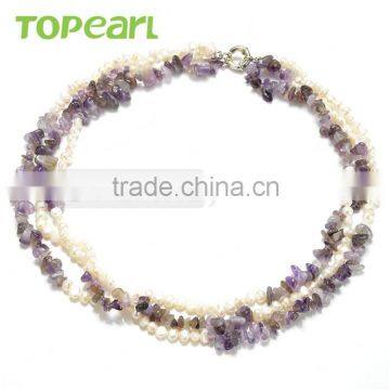 Topearl Pearl Necklace for Wholesale Jewelry Natural White Nugget Freshwater Cultured Pearl Amethyst Necklace NJ272464