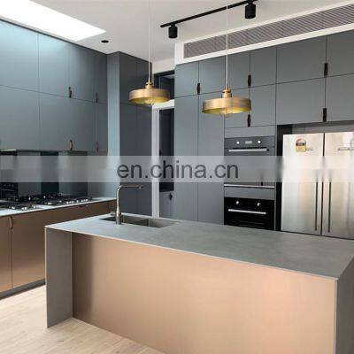 2022 Quartz Stone Gray Lacquer Kitchen Cupboard Modular Kitchen Cabinets