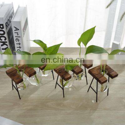 Desktop Bulb Vase Water Planting Glass Vase With Wood Rack photo-4