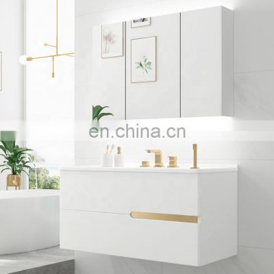 Morden bathroom vanities cabinets bathroom sinks cabinet set with LED mirror white wood