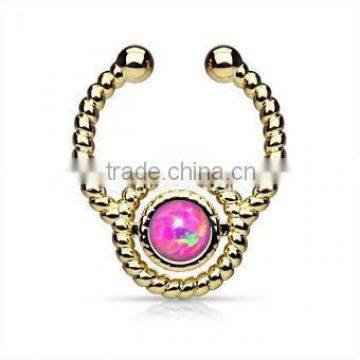 Faux Opal Flax Fake Septum Clicker Nose Piercing Body Jewelry