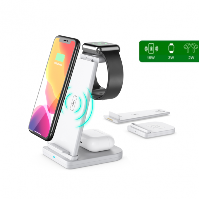 Hot Selling 15W Foldable Wireless Charger Stand Fast Charging Stand 3 in 1 Battery Charger Station Type C Portable Charger