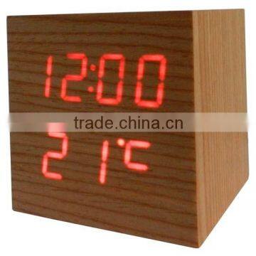LED Wood Desk Clock With Touch Function and Temperature Show