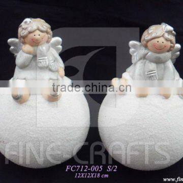 Ceramic angel sit ball statue Christmas crafts