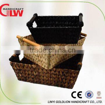 Set of 3 water hyacinth basket with wooden handle,china supplier