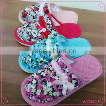 2015 latest fancy girls flower slippers indoor beautiful slippers fashion cotton slippers wholesale