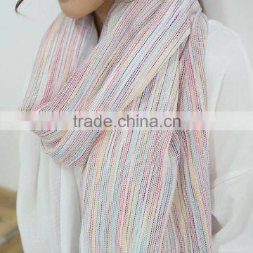 Wholesale Latest Colorful Striped Cotton Viscose Woman Shawl Scarf