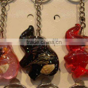 Elephant amber key chain with sea shell inset,Promotional rosin key chain,amber keychain pendant