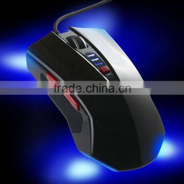 USB wired 5D optical mouse with blue LED indicator