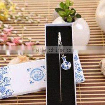 Blue and white porcelain metal bookmark