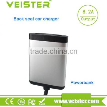 Veister 41W /8.2A 4USB Outlet Front And Extension TPE cable for Back Seat Passenger Car Charger