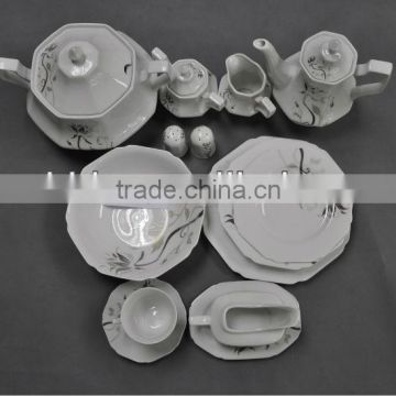 Popular octagonal round shape 121pcs dinner set with silver decal