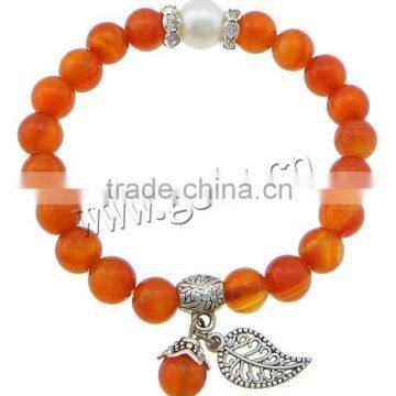 Elastic Thread & South Sea Shell & Zinc Alloy Red Agate Bracelets