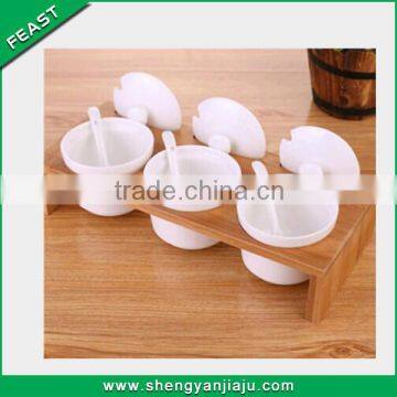 hot sale white ceramic spice canister with bamboo lid and base