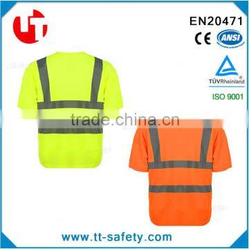 Custom Design Fluorescence Orange Yellow High Visibility Cheap Safety Reflective Uniform T-shirt