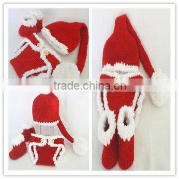 knit baby santa hats with diaper cover and shoes set christmas newborn photography props crochet baby santa clothing