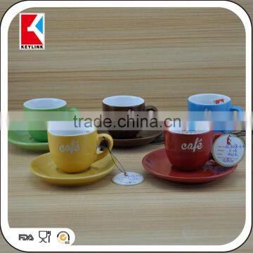 12pcs colored cafe logo printed coffee cup and saucer,ceramic tea cup and saucer