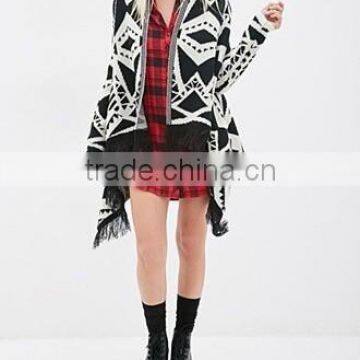 fashion geometric pattern jacquard lady's cardigan shawl